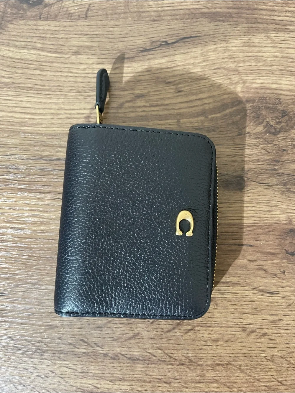 Coach Black Leather Zip-Around Wallet with Gold Hardware